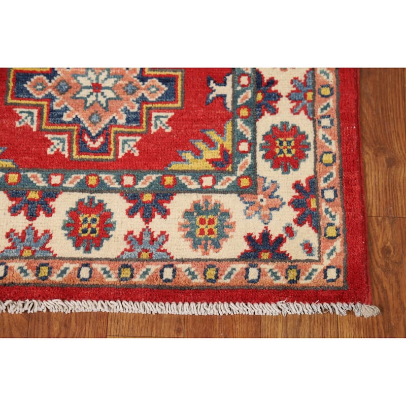Hand Knotted Oriental 100% Wool Carpet Traditional Geometric Red Kazak Area Rug - 3' 0'' X 2' 0''
