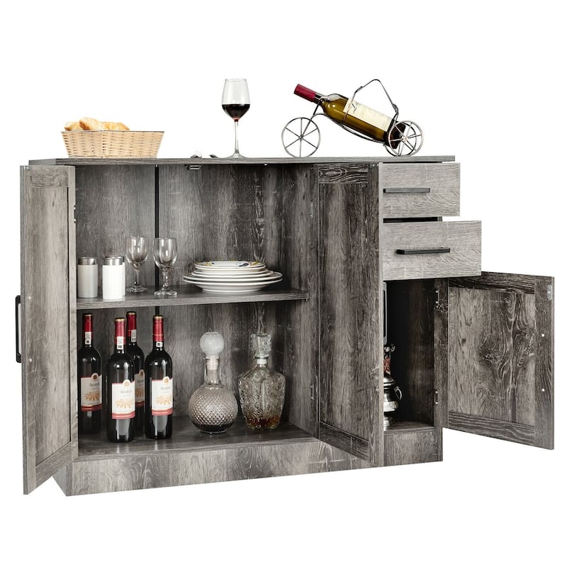 Grey Kitchen Buffet Cabinet with Drawers and Adjustable Shelves for Dining Room Storage - 43.5'' x 16'' x 31''(L x W x H)