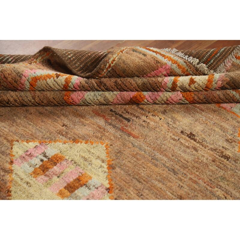 Moroccan Oriental Area Rug Hand-Knotted Brown Modern Wool Carpet - 7'0" x 9'6"