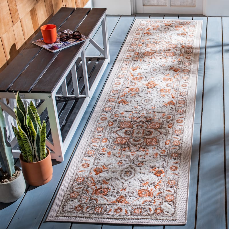 SAFAVIEH Cabana Alise Indoor/ Outdoor Waterproof Patio Rug - 2'2" x 9' Runner - Beige/Orange
