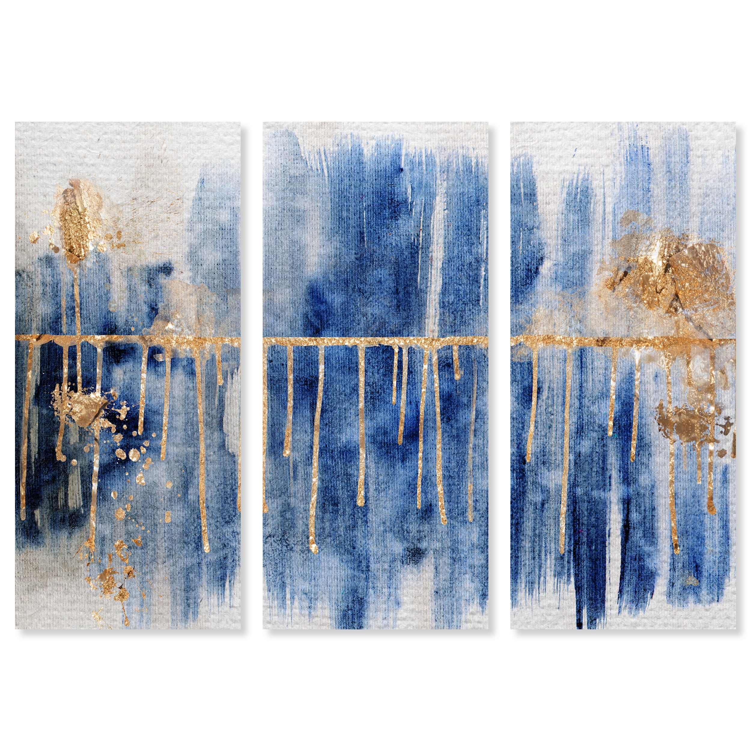 Abstract 'Blue and Gold Drip Three Piece' Textures by Oliver Gal Wall Art  Print Bed Bath  Beyond 35055286