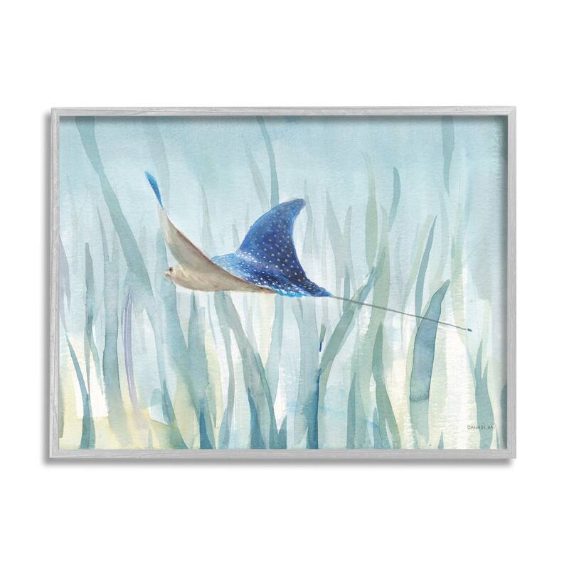 Stupell Stingray Aquatic Animal Ocean Blue Spotted Sea Creature Framed Wall Art - 30 x 24 - Grey
