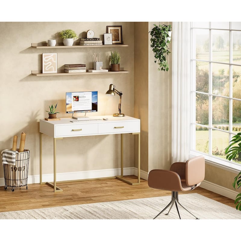 2-Drawer Computer Desk, Rectangular Writing Desk, Home Office Study Table Small Space Workstation Dressing Table for Bedroom