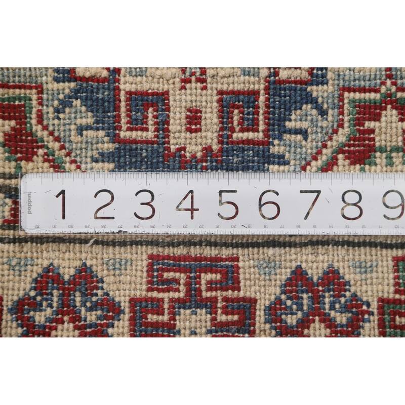 Geometric Kazak Runner Rug Hand-Knotted Blue Wool Carpet - 2'6" x 12'8"
