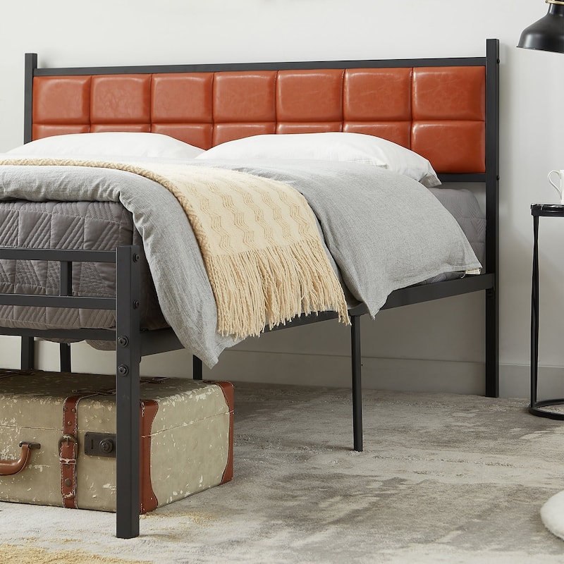 VECELO Faux Leather Tufted Bed, Metal Frame Bed Frame