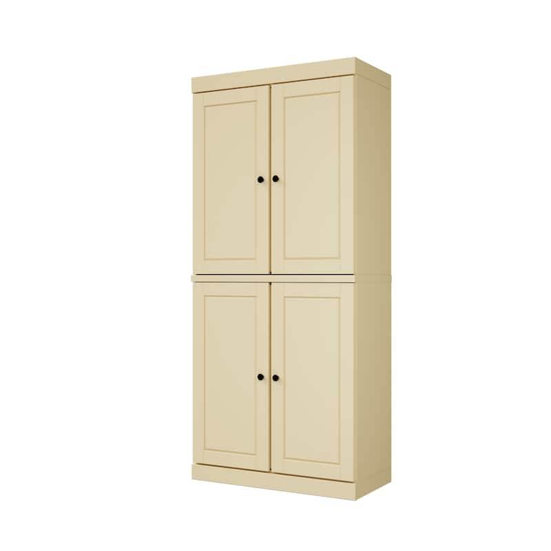 Solid Wood Tall Freestanding Kitchen Pantry Cabinet with Doors & 2 Drawers, Adjustable Shelves, Modular Storage, 32" W x 71.5" H