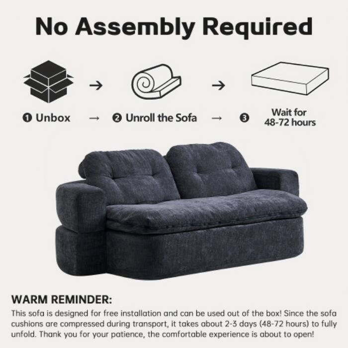 Modern Convertible Floor Sofa Bed with Corduroy Cushion, 2 Pillows & No Assembly