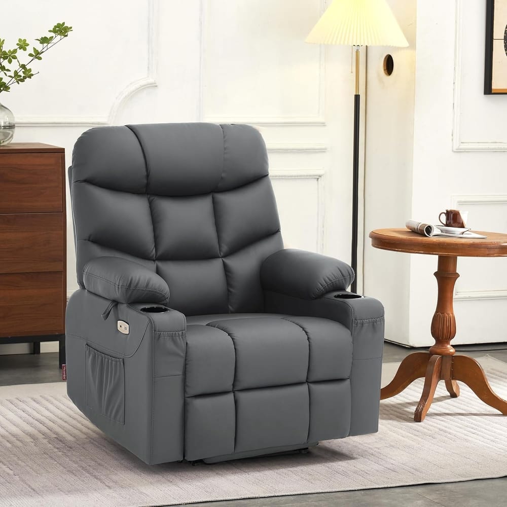 MCombo Electric Power Lift Recliner Chair Sofa for Elderly, 2 Side Pockets and Cup Holders, Faux Leather 7288