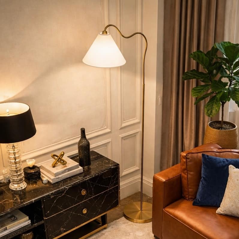 Majestic Glow Brass Floor Lamp - White