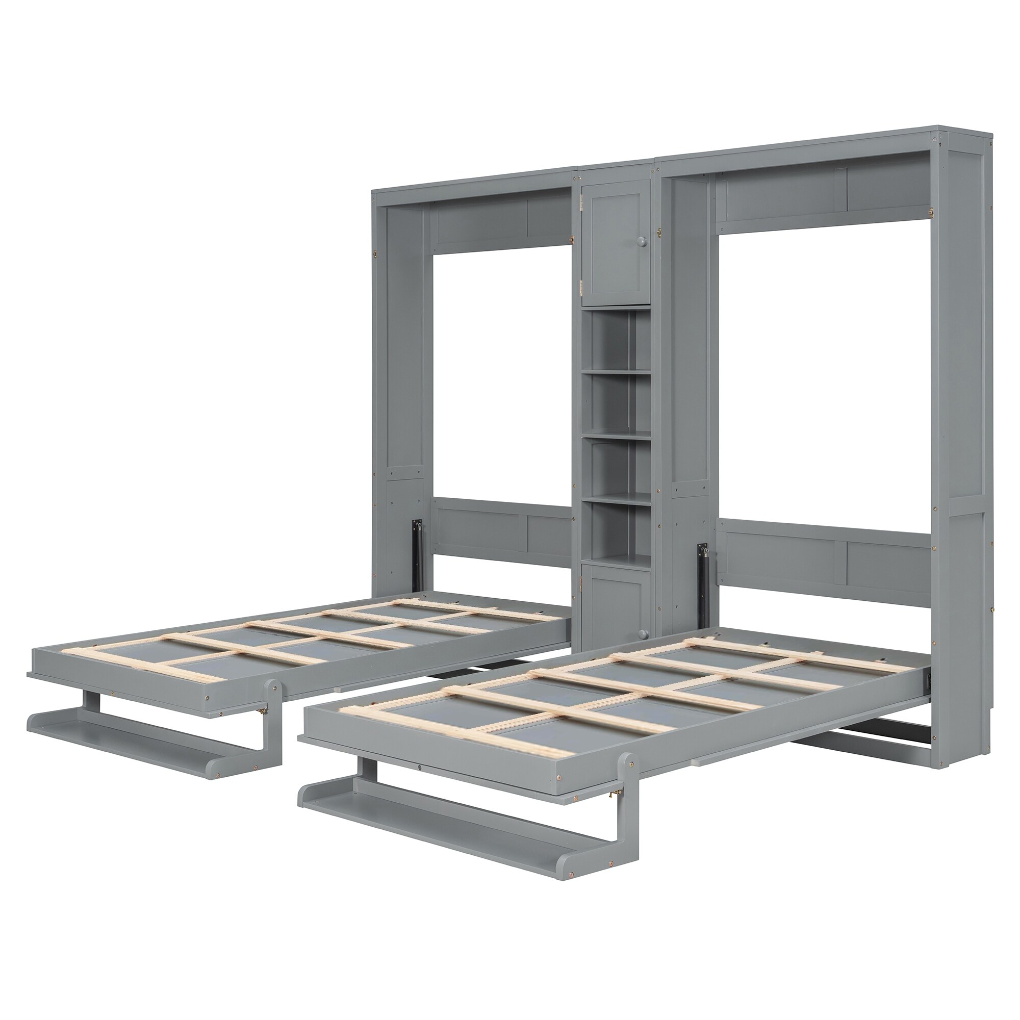 Space-Saving Dual Twin Murphy Bed System with Built-In Cabinets