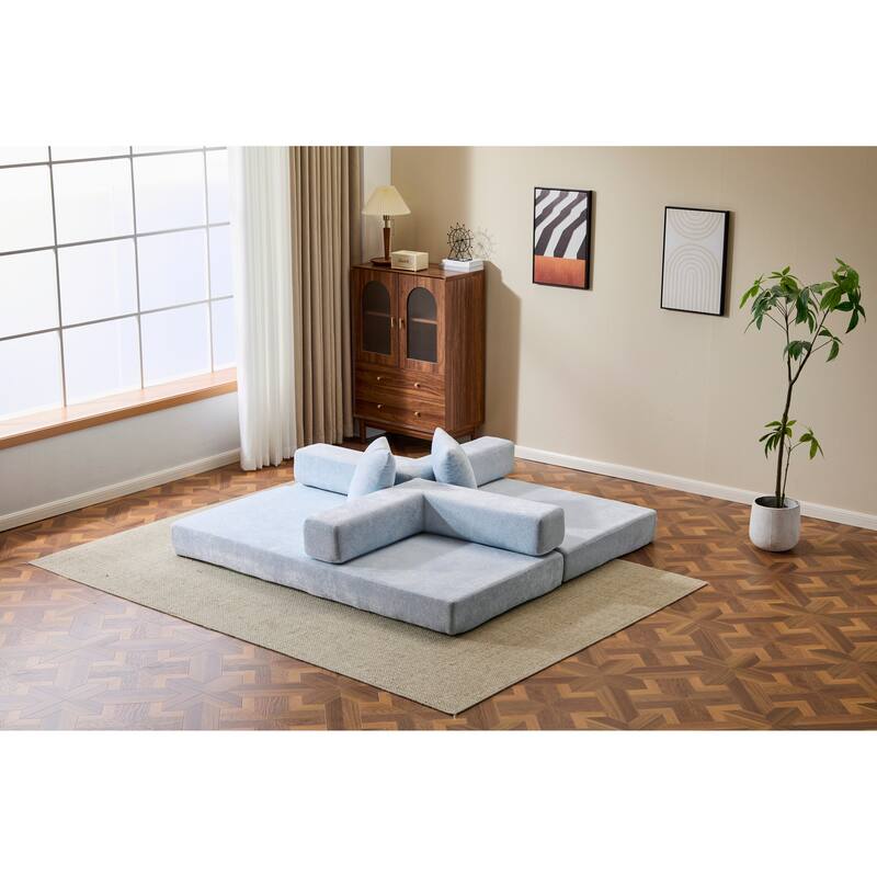 Lounge Sleeper Bed Floor Sofa Bed with Foldable Armrests, Loveseat Sofa Sleeper Sofa Accent Couch Settee
