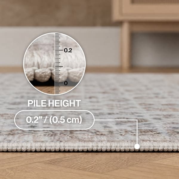 dimension image slide 5 of 13, Petunia Distressed All-Over Floral Border Non-Slip Machine-Washable Rug