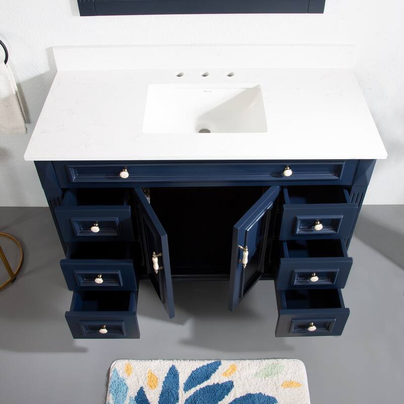 35'' H X48''W Solid Wood Bath Vanity with Stain-resistant Carrera White Quartz Top and Single Sink