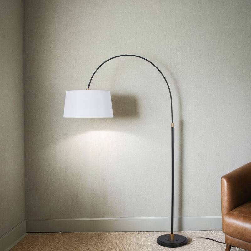 78" Metal Floor Lamp with Linen Shade, Black