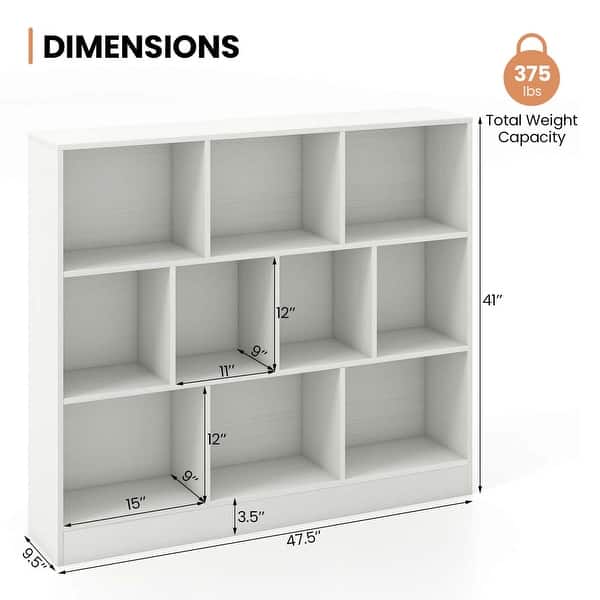Modern 10 Cube Bookcase 3-Tier Freestanding Bookshelf Display Cabinet