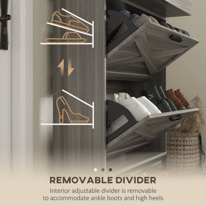 HOMCOM 2 Flip Drawers Shoe Storage Cabinet with Adjustable Shelves, and Top Drawer