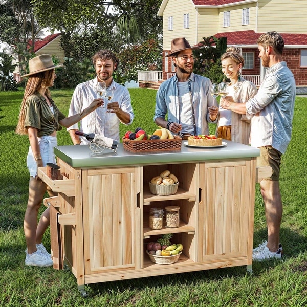 Moasis Outdoor Kitchen Island Rolling Trolley Bar Cart with Stainless Steel Tabletop On Sale Bed Bath Beyond 41063951