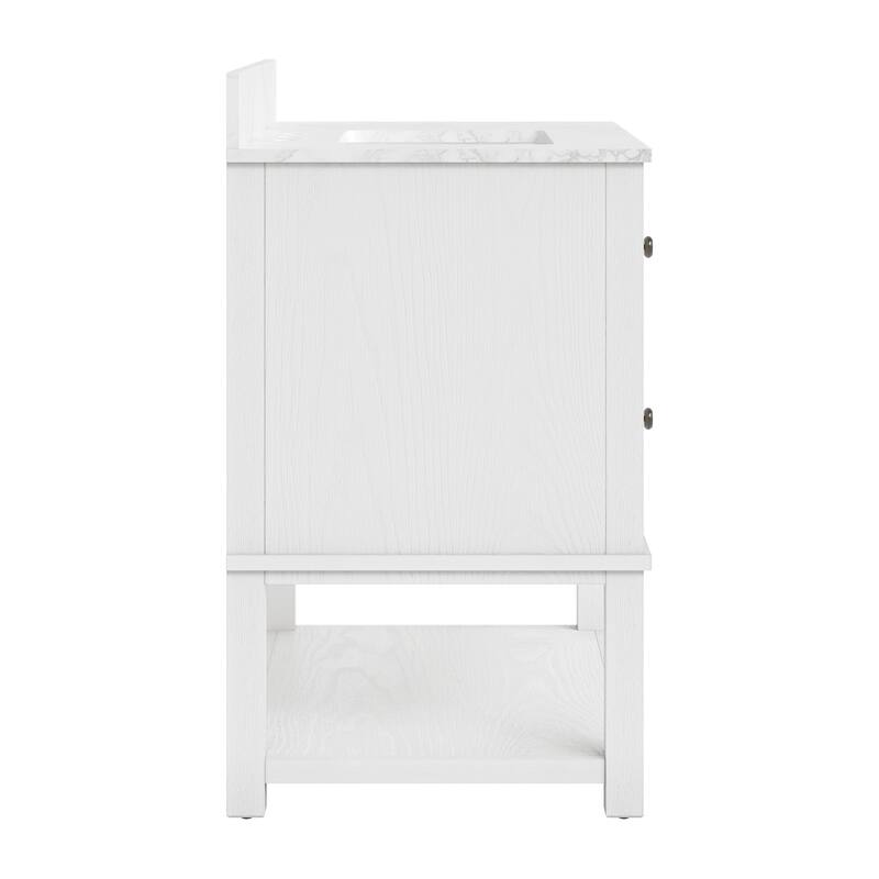 48" Bathroom Vanity with Sink, Marble Countertop Single Bathroom Vanity with 6 Drawers, White