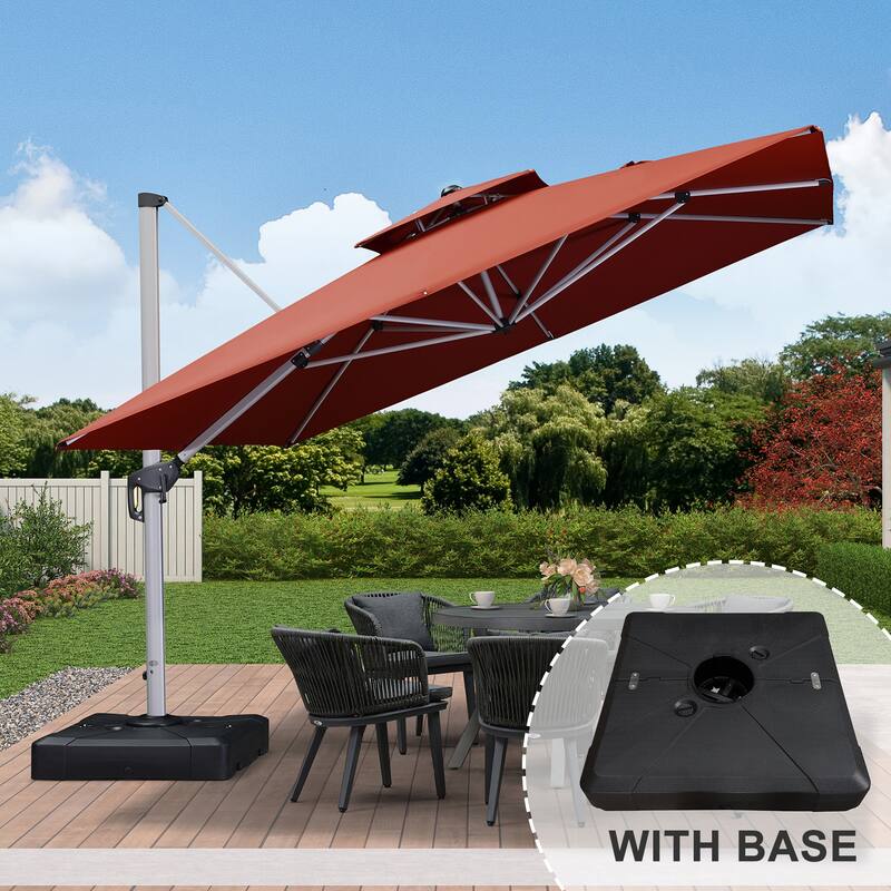 PURPLE LEAF 11ft Square Patio Cantilever Umbrella with Base - Brick Red