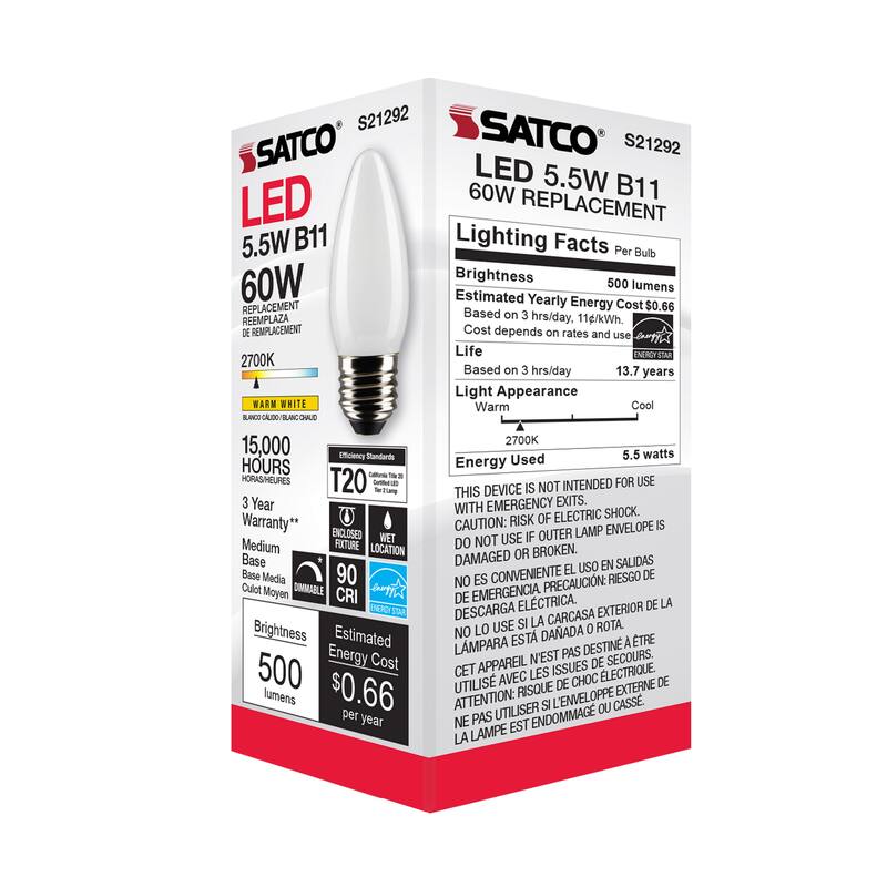5.5 Watt B11 LED - Frost - Medium base - 90 CRI - 2700K - 120 Volt
