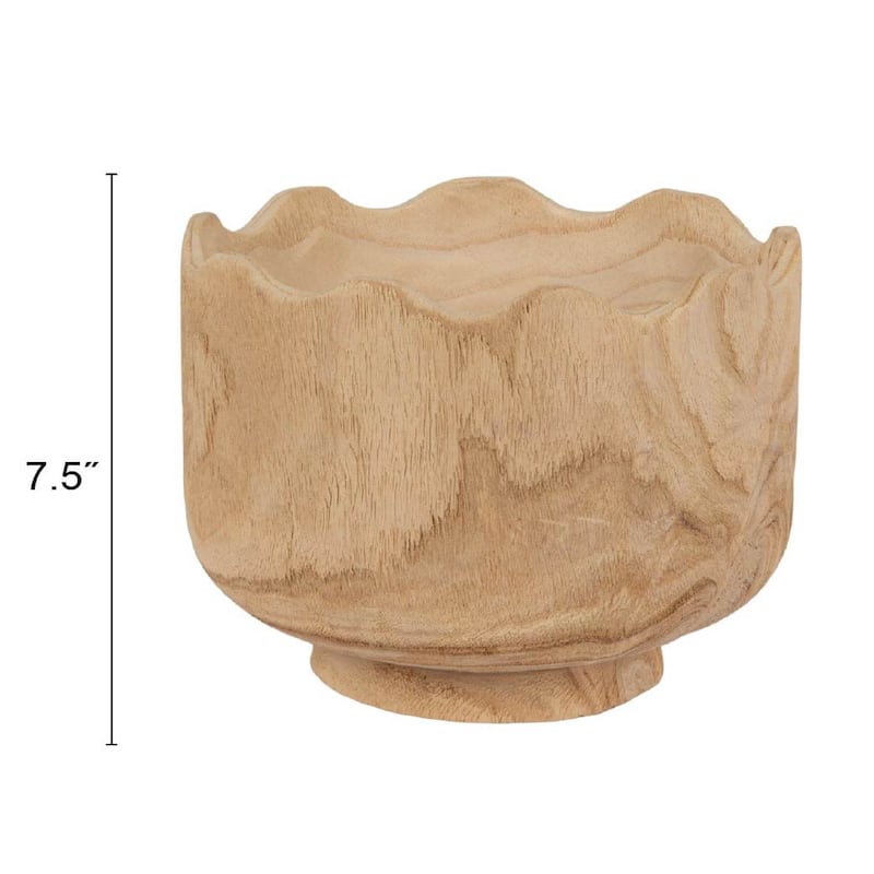 Scalloped Edge Paulownia Wood Decorative Bowl - 10.24"L x 10.2"W x 7.48"H