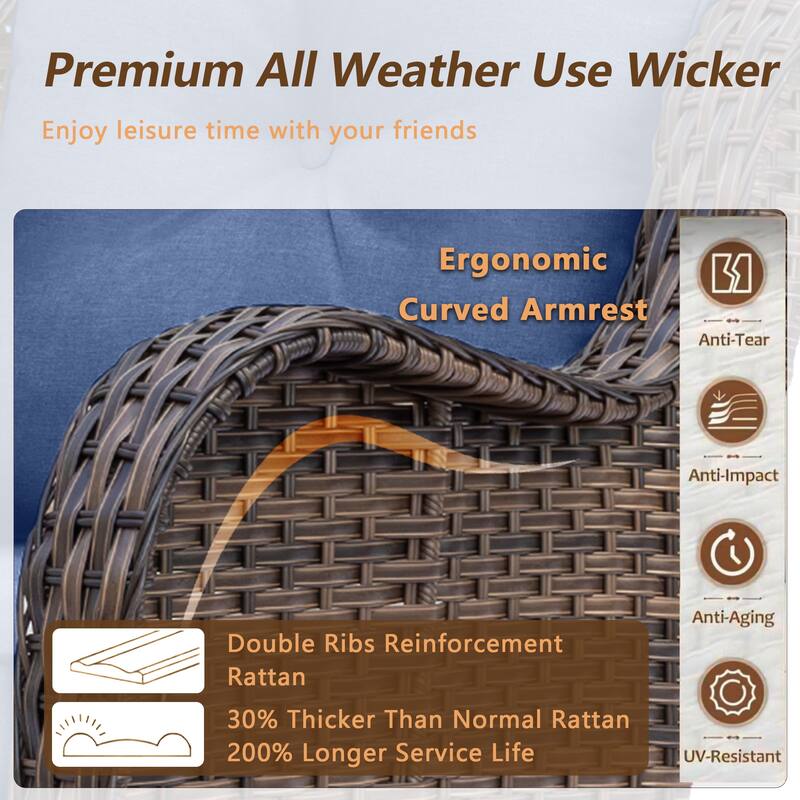 9 Piece Outdoor Wicker Patio Conversation Swivel Chairs Furniture Sets