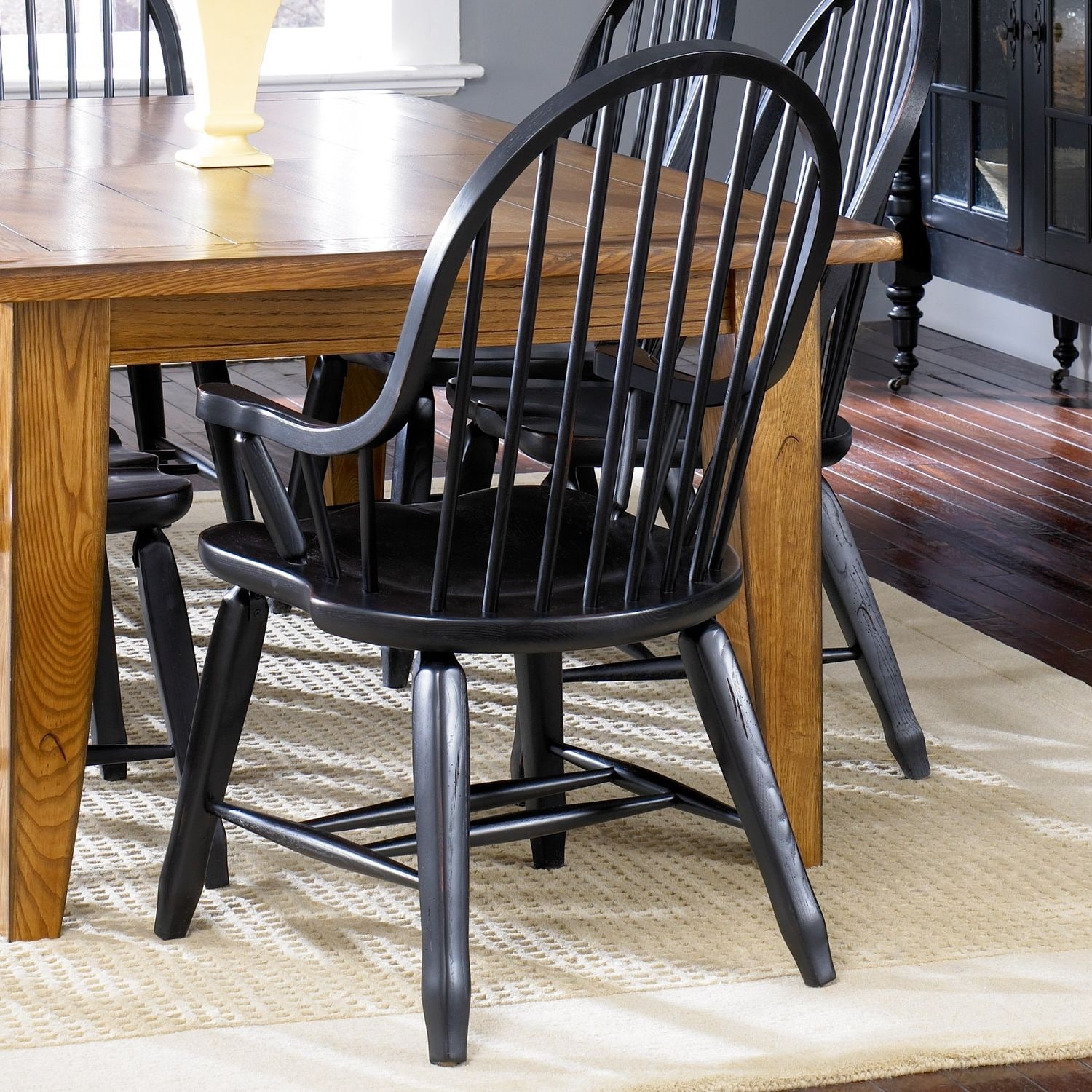 Liberty Furniture Treasures Arm Dining Chair Black Wood, Bow Back