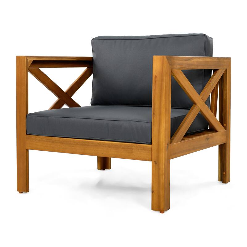 Roomfitters Outdoor Acacia Wood Club Chairs, Teak Finish Armchairs with Cushions