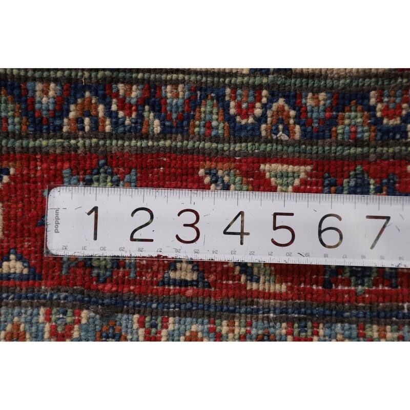 Beige / Ivory Geometric Kazak Oriental Accent Rug Handmade Wool Carpet - 3'2" x 5'0"