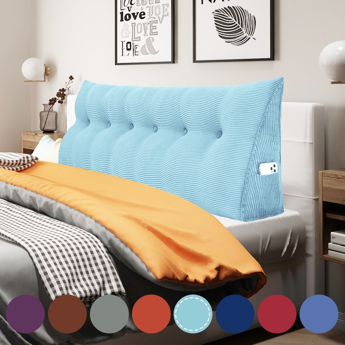 WOWMAX Bed Rest Headboard Reading Wedge Back Support Pillow Sky Blue On Sale Bed Bath Beyond 28621740