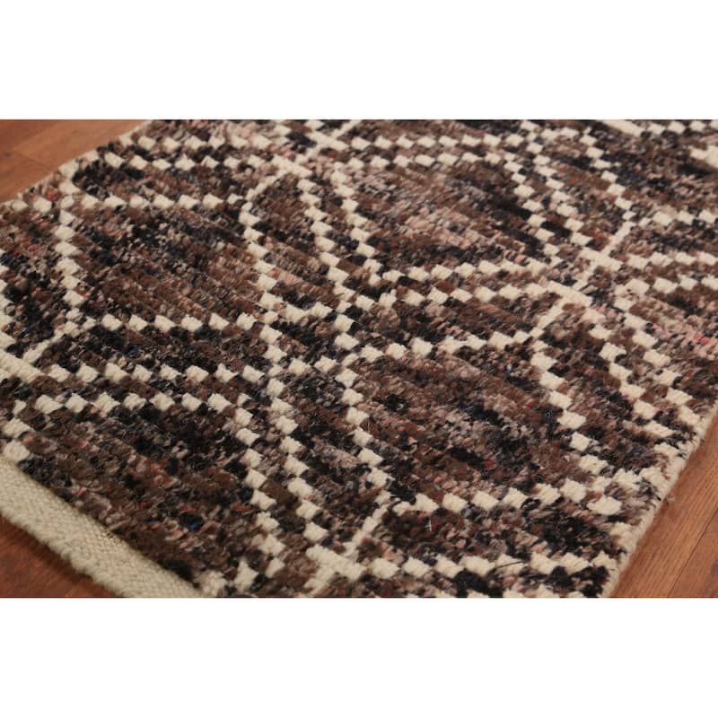 Brown Moroccan Oriental Foyer Rug Hand-Knotted Accent Wool Carpet - 2'0"x 3'0"