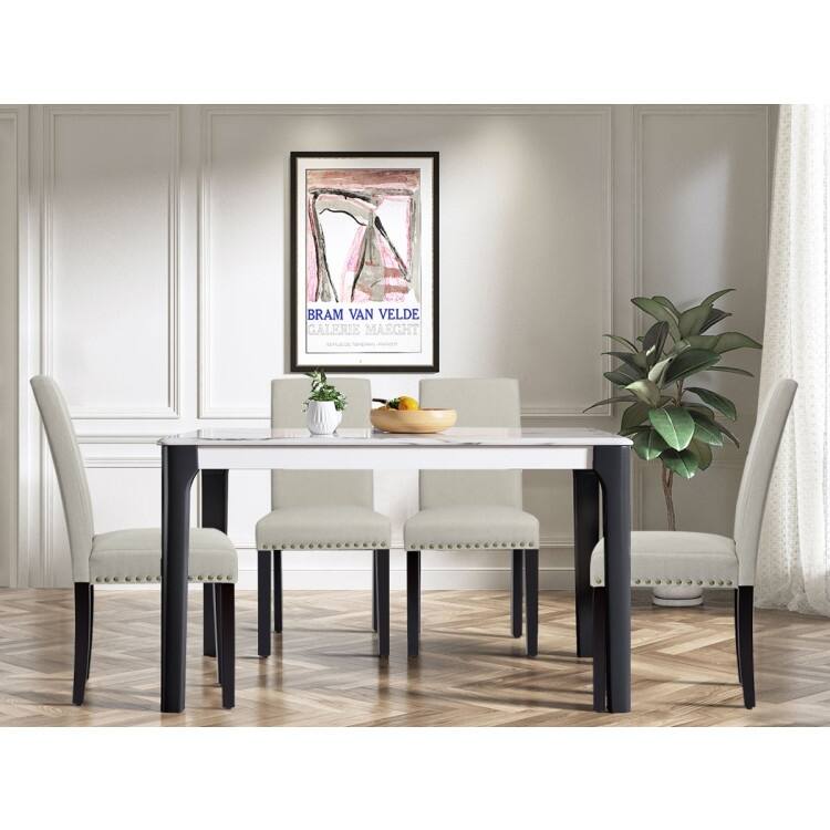 Set of 2 Fabric Upholstered Dining Chairs with Nailhead