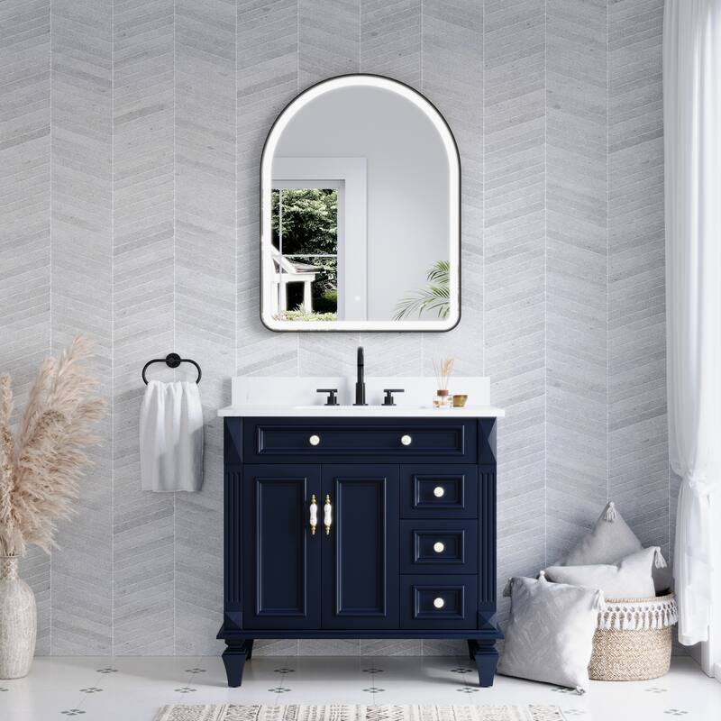 24/28''W X 36''H Wall Mounted Bathroom Framed LED Mirror With Memory Function,Anti-fog,Dimmable