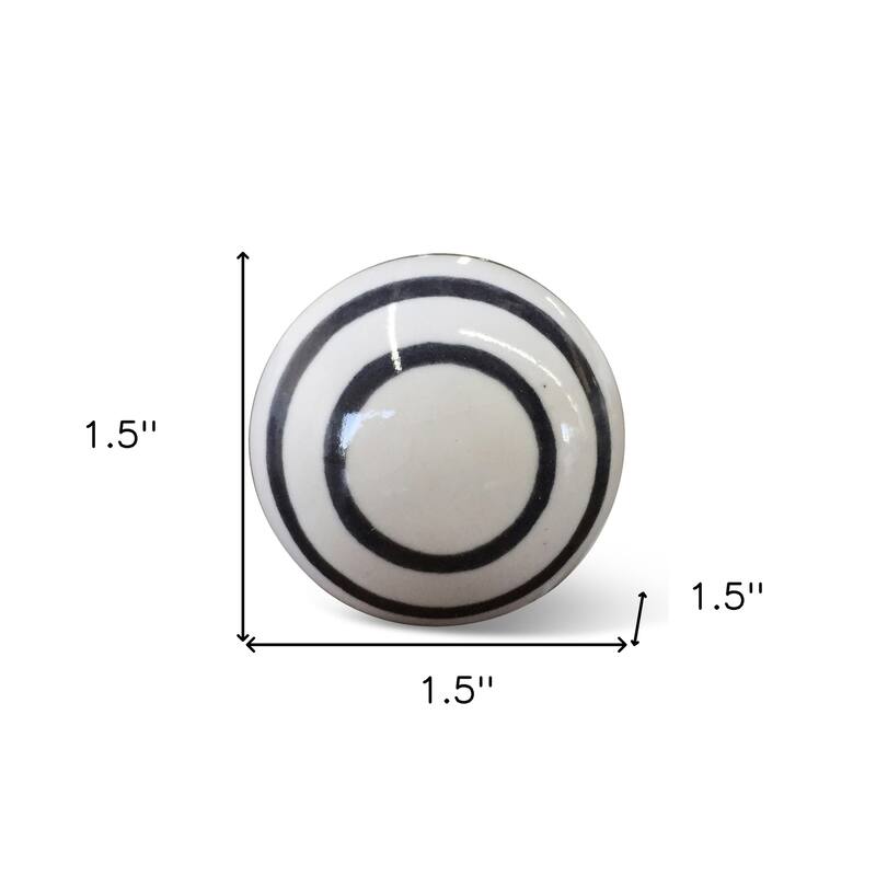 HomeRoots Set of Eight Black And White Ceramic And Metal Drawer Pull Knobs - 1.5' X '1.5' X '1.5