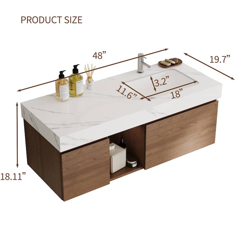 48" Mid Century Single Bathroom faux marble Vanity with Top, Solid Wood, Floating Vanities for Bathroom - 47.6" x 19.6"