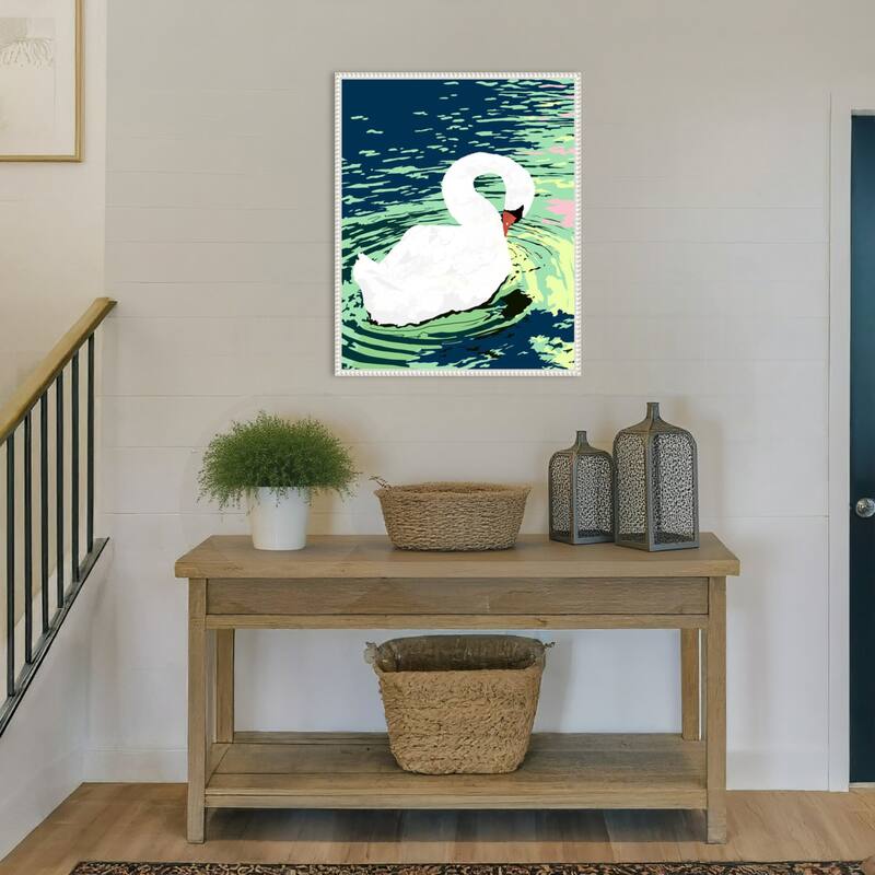 Swan Birds Painting by Uma Gokhale Framed Canvas Wall Art