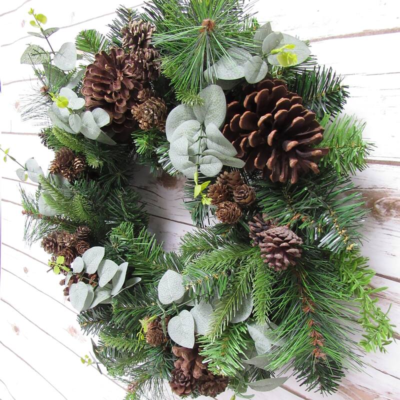 Artificial Mixed Pine Cone Eucalyptus & Pine Christmas Wreath 22in - 22" L x 22" W x 5.5" DP