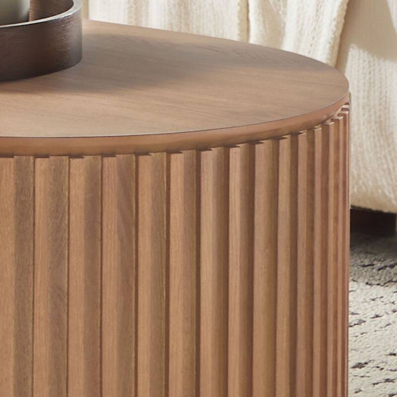 51.18" Oval Wood Coffee Table with Drawer, Mid-Century Modern Tea Table, Handcrafted Relief Center Table