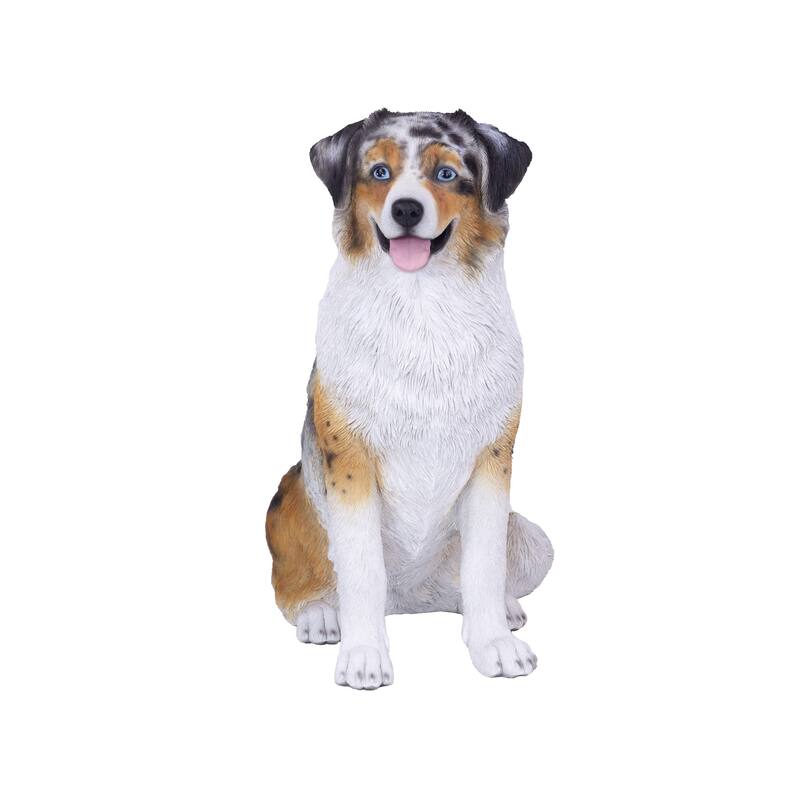 Australian Shepherd Puppy Outdoor Garden Statue - 19.75" - White and Brown