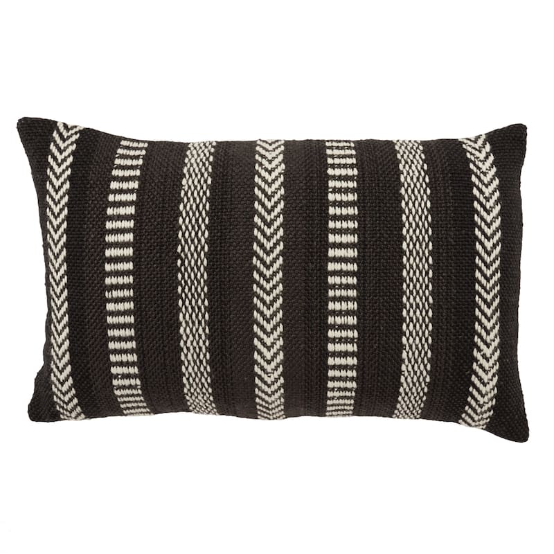Papyrus Striped Indoor/ Outdoor Lumbar Pillow - 13"X21" Cover Only - Black/Ivory