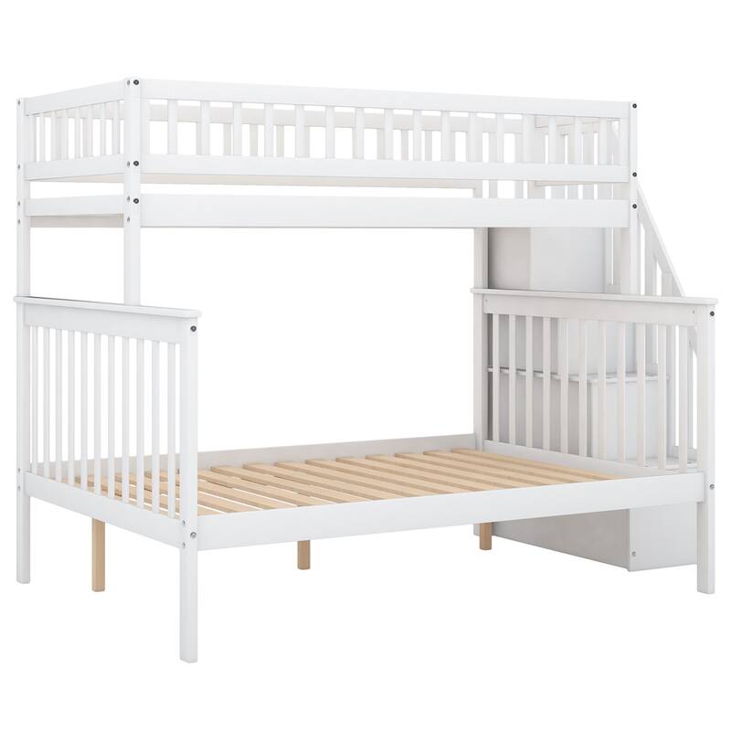Merax Twin over Full Wood Bunk Bed with Storage Stairs