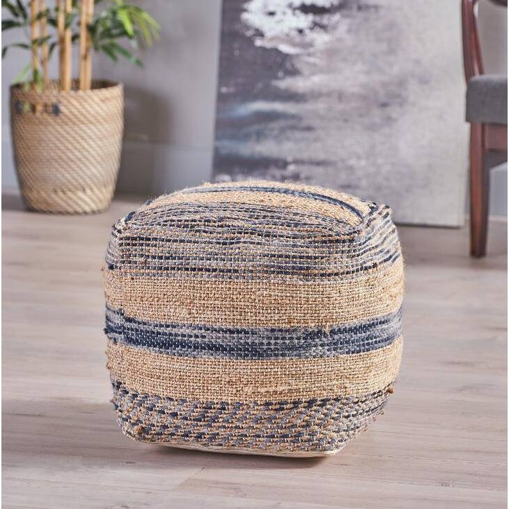 Modern Design Fabric Pouf,Filled with Polystyrene Beads Ottoman,Softness And Comfort - Clear