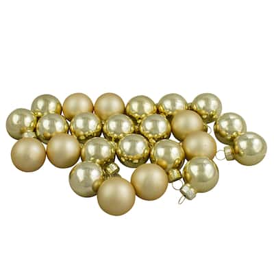 2-Finish Mini Christmas Glass Ball Ornaments - 1" (25mm) - Gold - 24ct