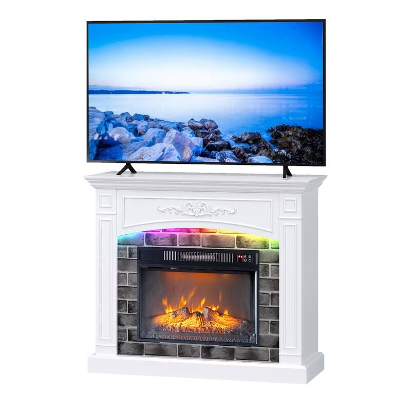 Farmhouse White 43'' TV Stand For Tvs Up To 55'' with 18'' Electric Fireplace