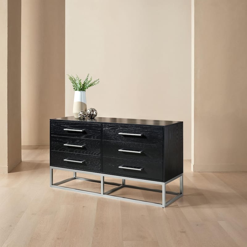 SAFAVIEH Couture Sherilynne 6-Drawer Dresser. - Black/Silver.