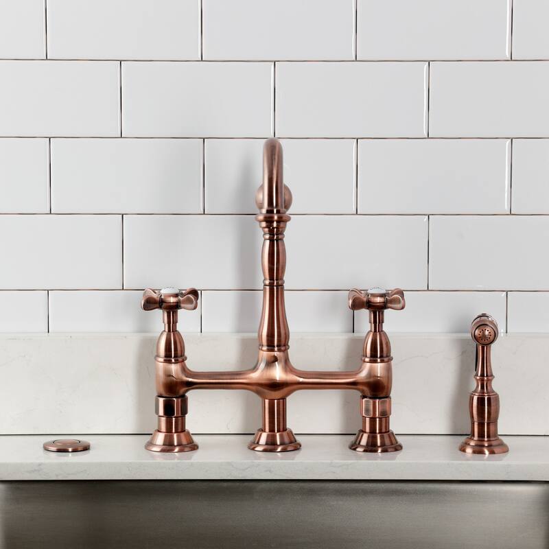Kingston Brass Essex Bridge Kitchen Faucet with Brass Sprayer