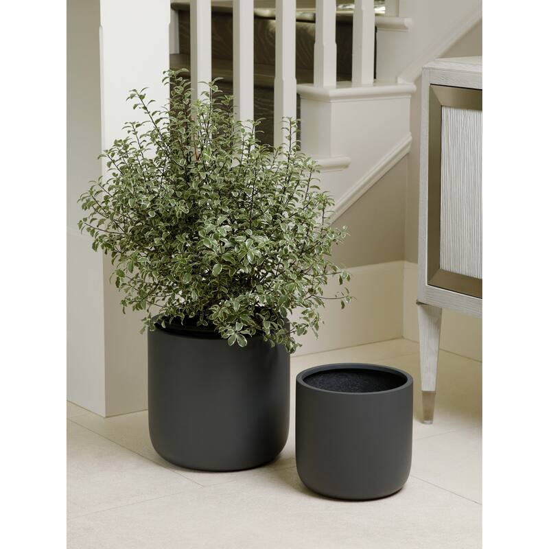 Indoor/Outdoor Large Minimalist Fiberstone Lightweight Cylinder Round Planter Pot - 12, 9 in