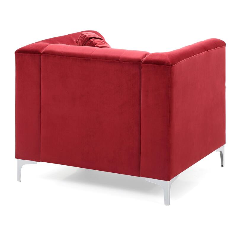 Button Tufted Velvet Accent Chair with Throw Pillow - 38" - Red and Silver