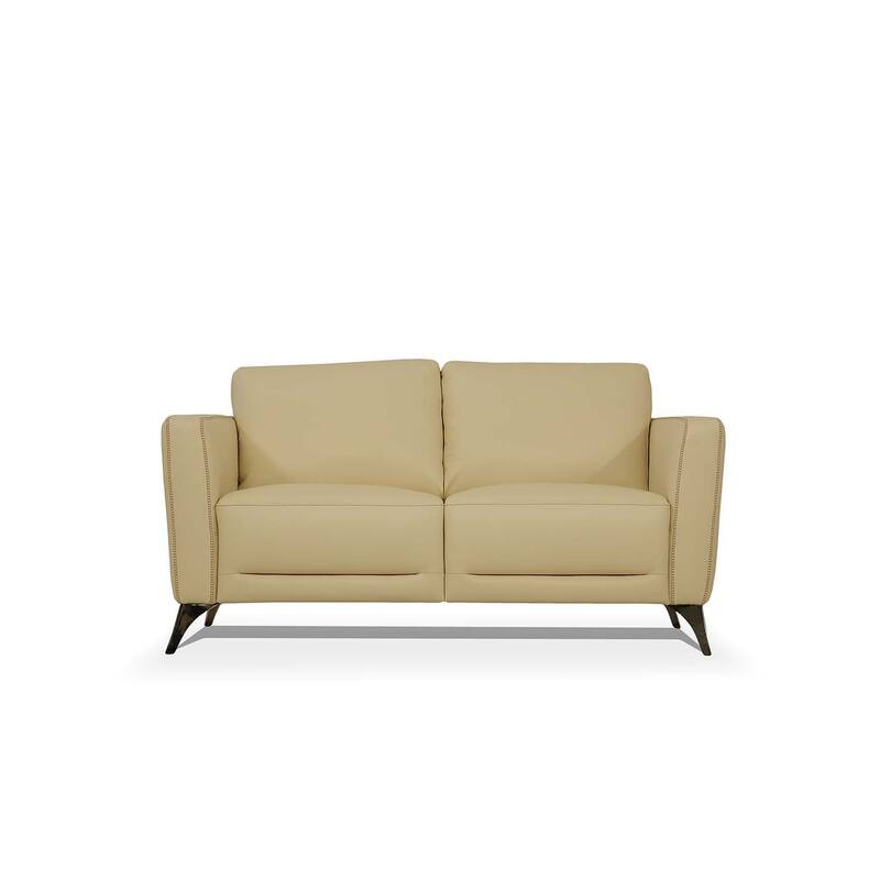 HomeRoots 59" Cream And Silver Leather Loveseat