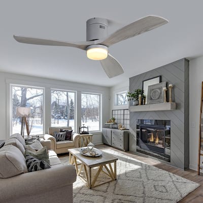 52" Low Profile Ceiling Fan Light Kits with Remote 3 Solid Wood Blades Integrated LED Light Optional